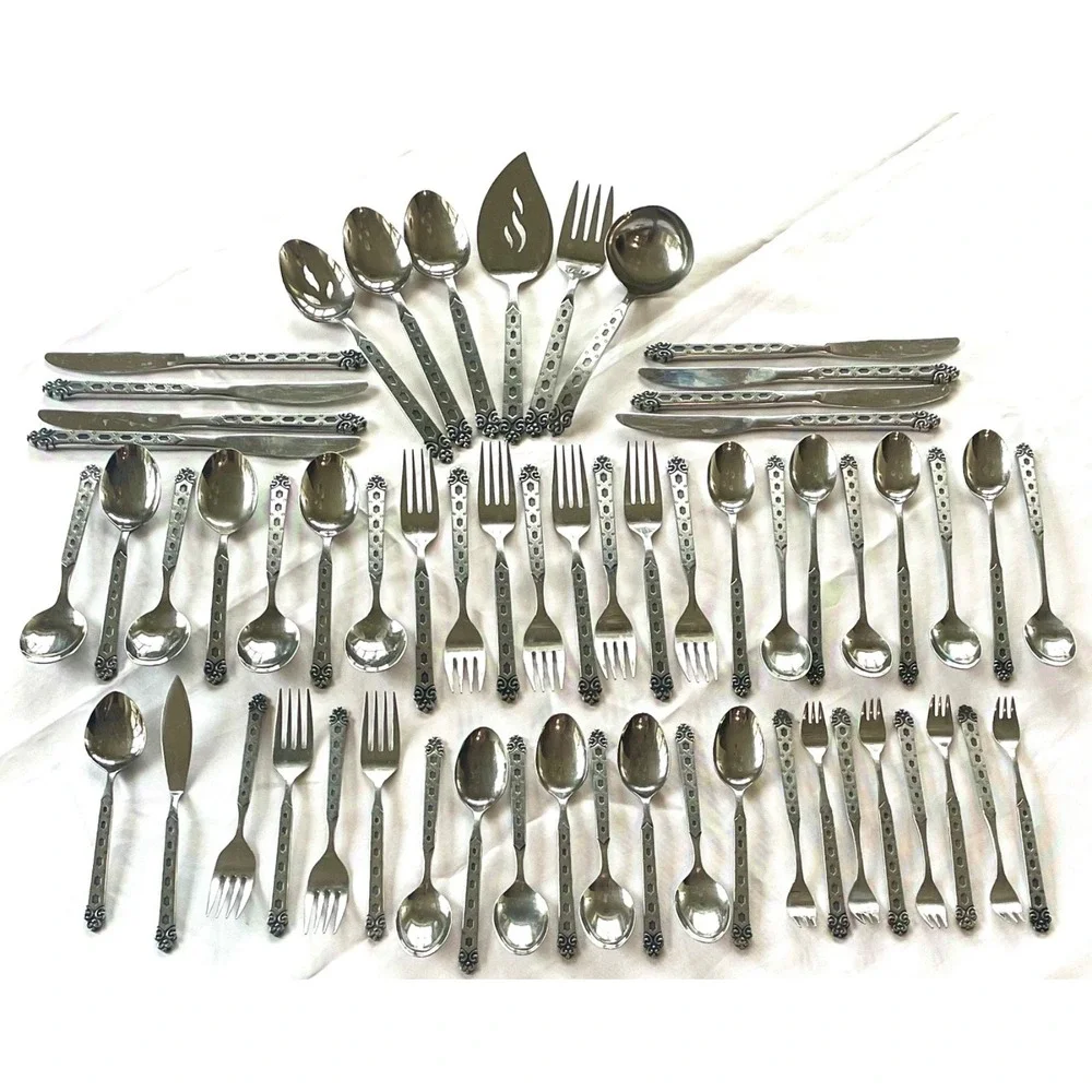Oneida Northland San Francisco Stainless Flatware Set 59 Pc Japan Black
